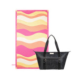 Pack Weekender Floral Negro + Toalla Olas Fucsia